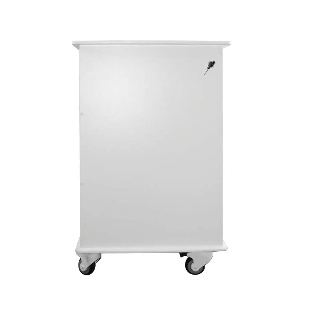 TrippNT 50593 — front view with both tambour doors open showing pull-out and bottom shelves