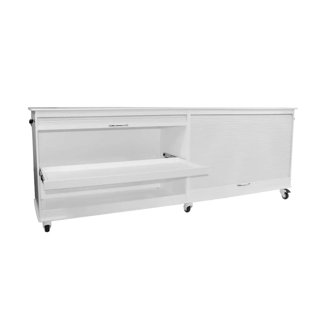 TrippNT 50593 — storage bay interior with pull-out shelf extended for deep-bay access