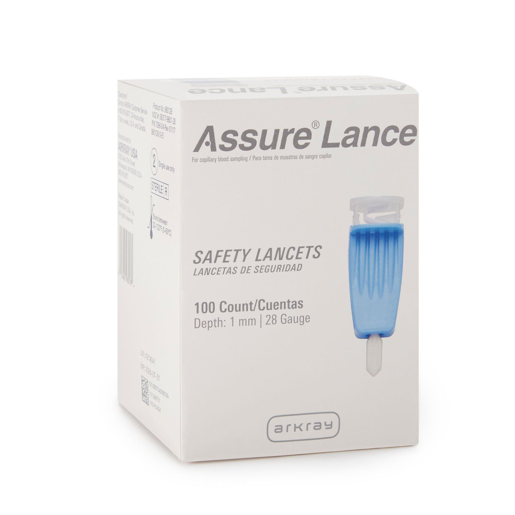 Assure® Safety Lancet, 1.0 mm Depth, Light Blue