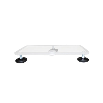 TrippNT 50600 — angled view showing tripod rubber-tipped leveling legs and clear acrylic platform