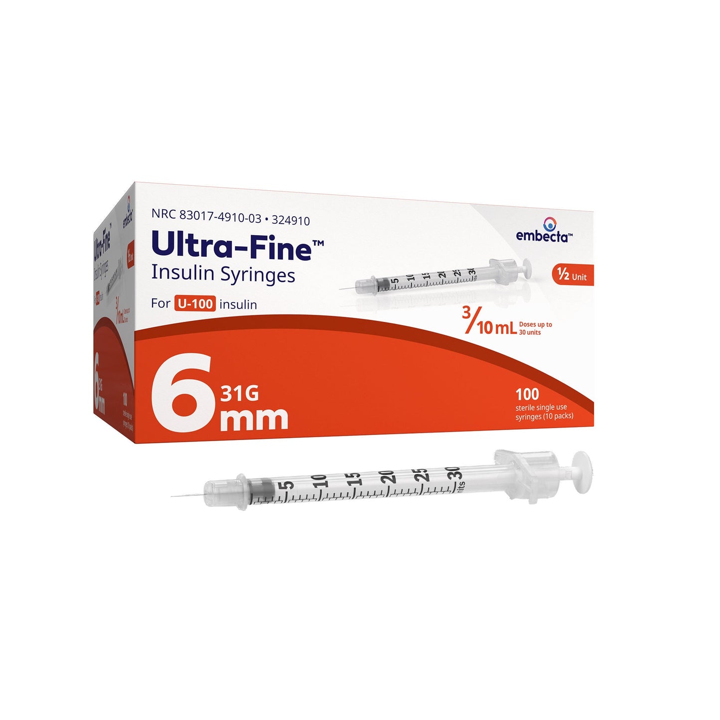 Veo Ultra-Fine Standard Insulin Syringe with Needle 15/64 Inch 31 Gauge NonSafety Regular Wall