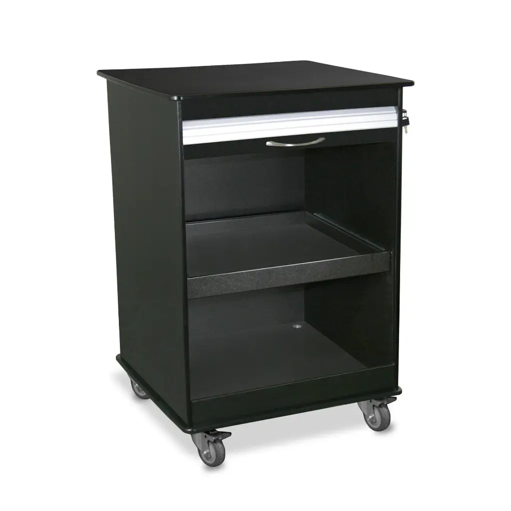 TrippNT 51002 Black Maui Island Cart - Black Tambour Door Open Showing Internal Shelf