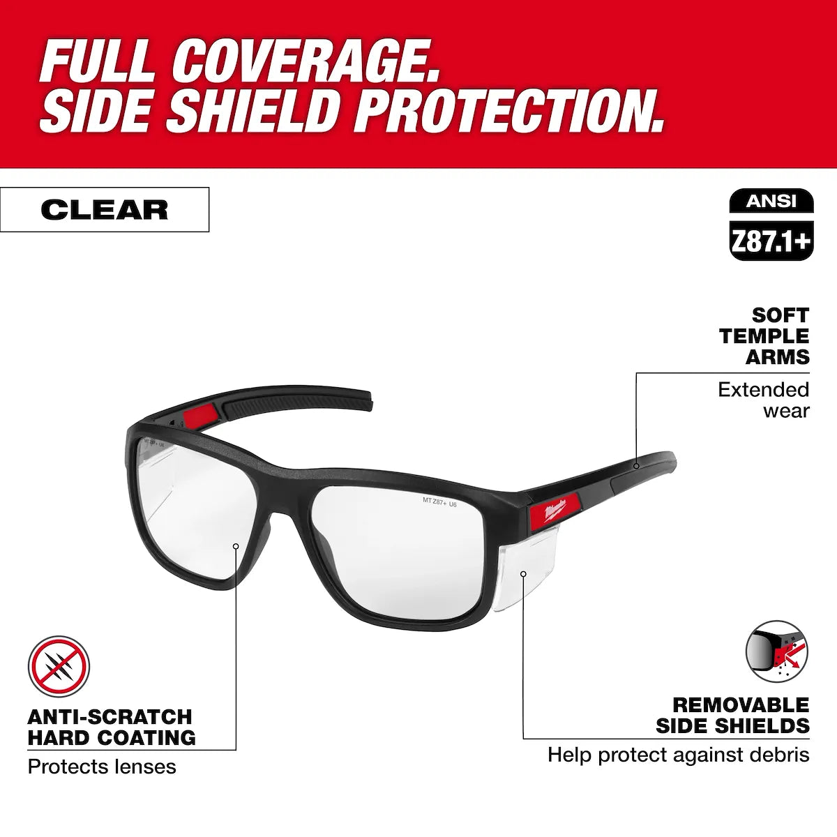 Milwaukee Full Frame Safety Glasses with Removable Side Shields – Clear Anti-Scratch Lenses 48-73-2515