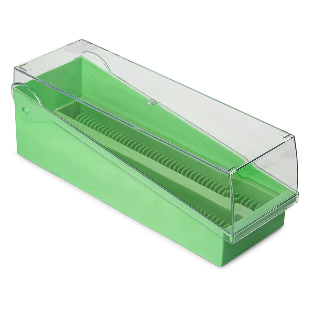 100-Place Microscope Slide Storage Box, Hinged Lid & Removable Draining Tray, ABS — 5 Colors, Each or Case of 6 | Globe Scientific