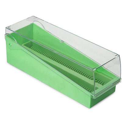 100-Place Microscope Slide Storage Box, Hinged Lid & Removable Draining Tray, ABS — 5 Colors, Each or Case of 6 | Globe Scientific