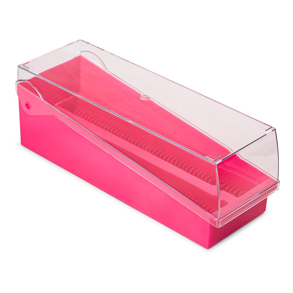 100-Place Microscope Slide Storage Box, Hinged Lid & Removable Draining Tray, ABS — 5 Colors, Each or Case of 6 | Globe Scientific