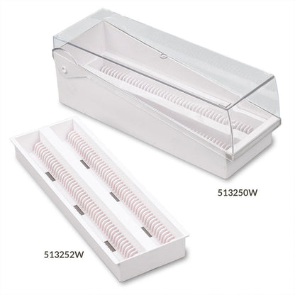 100-Place Microscope Slide Storage Box, Hinged Lid & Removable Draining Tray, ABS — 5 Colors, Each or Case of 6 | Globe Scientific
