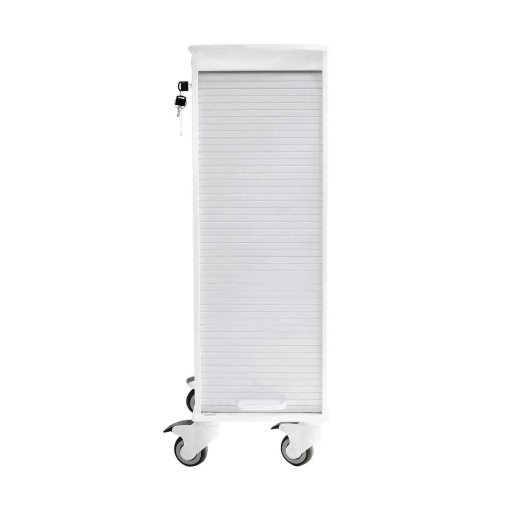 TrippNT 51976 Narrow Locking Cart - Tambour Door Open Showing 6 Removable Trays