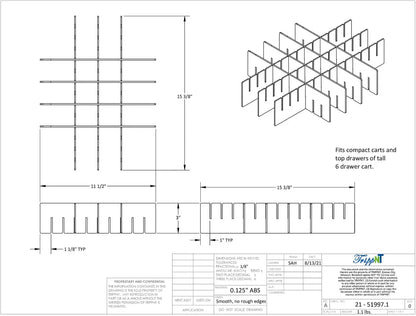 TrippNT Adjustable Drawer Divider Engineering Drawing Dimensions