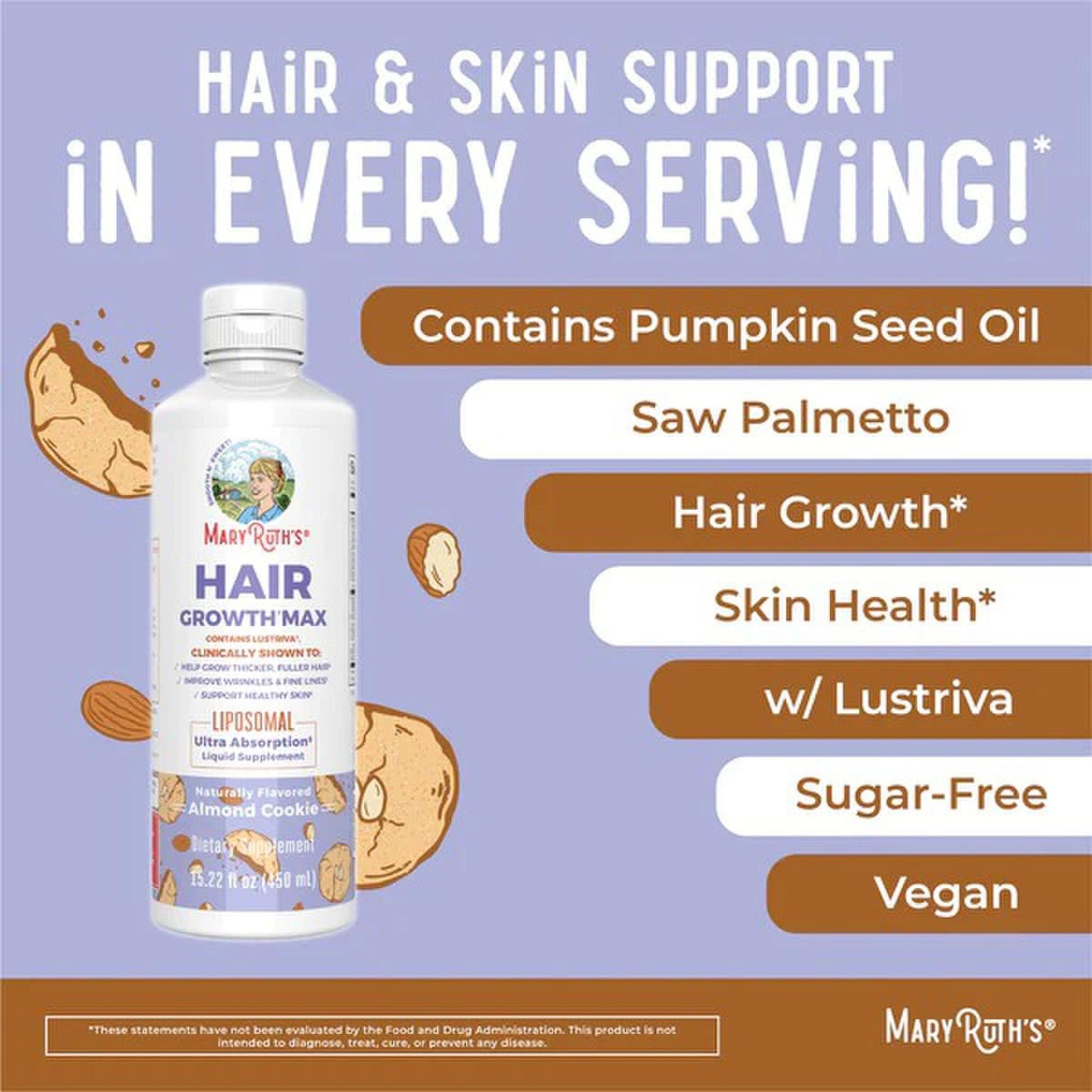 Mary Ruth's® Hair Growth Max Liposomal, Almond Cookie Flavor