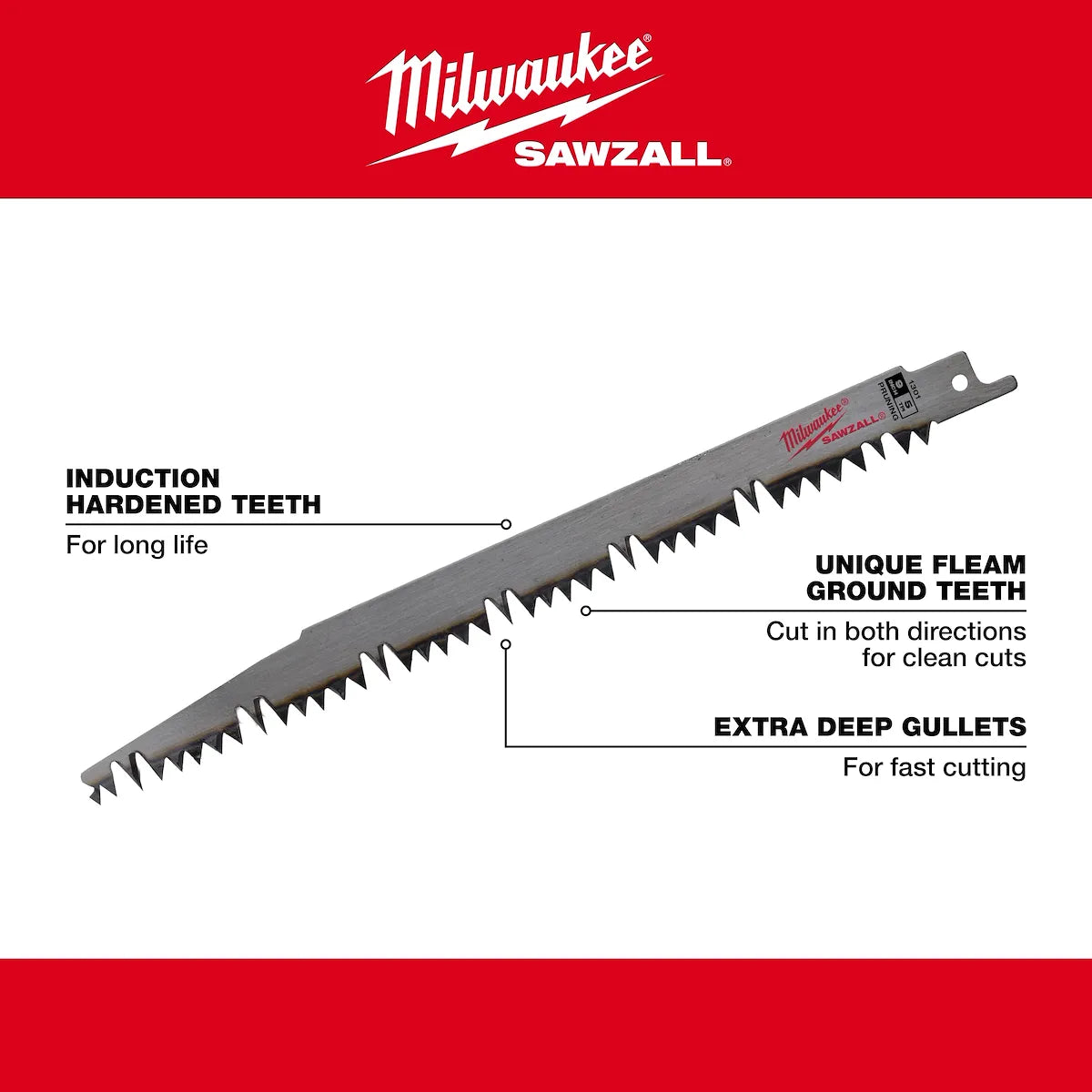 Milwaukee 12" 5 TPI Fleam Ground Pruning SAWZALL Blade for Clean Wood (5 PK) 48-00-1303 | 12 in Blade Length, 5-Piece