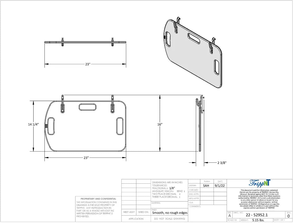 TrippNT 52952 Cardiac Board - Final Assembly with Handle Positions and Valor Cart Mounting Slots