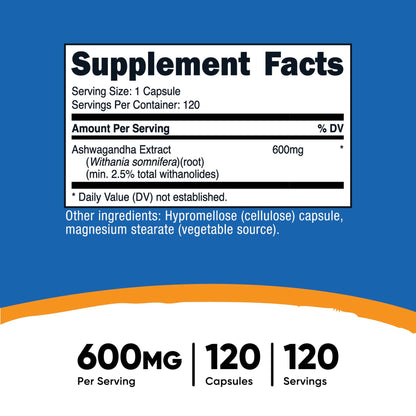 nutricost Dietary Supplement Ashwagandha Root 600 mg Strength Capsule