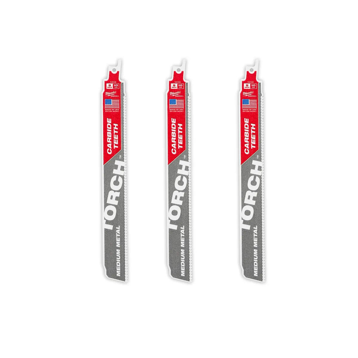 Milwaukee 9" 10 TPI TORCH with Carbide Teeth SAWZALL Blade for Conduit and Strut (3 PK) 48-00-5352 | 9 in Blade Length, 3-Piece