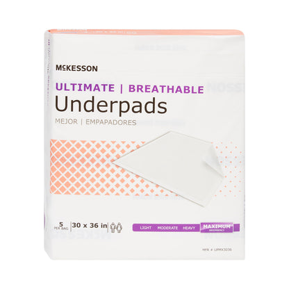 McKesson Ultimate Breathable Underpads, Heavy Absorbency, White