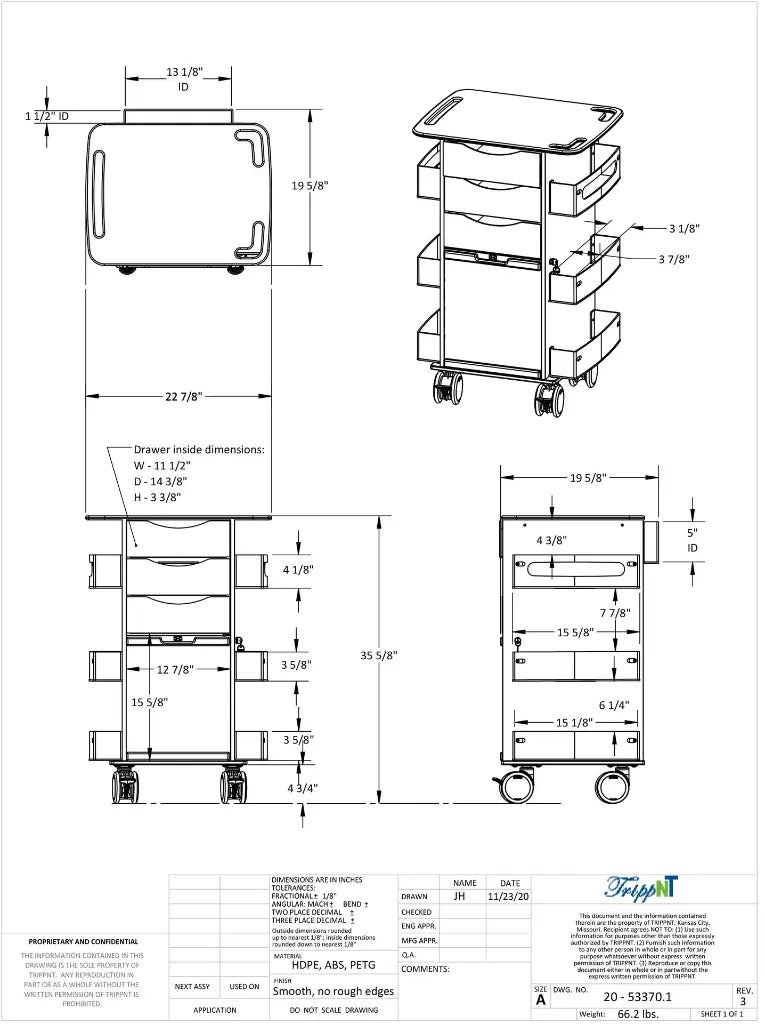 TrippNT 53563 Core DX Smoke Sliding Door Engineering Drawing Dimensions