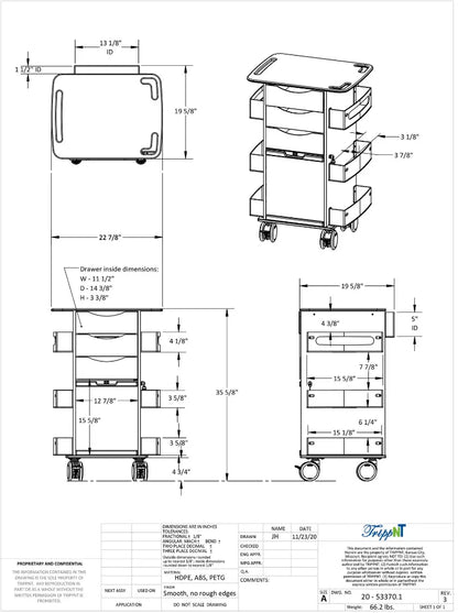 TrippNT 53563 Core DX Smoke Sliding Door Engineering Drawing Dimensions