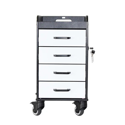 TrippNT 53426 Black Compact Cart White Drawers Angle View Under-Counter