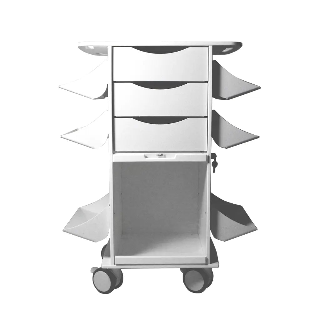 TrippNT 53490 Core CL Cart White Angle View 45-Degree Suture Shelves Detail