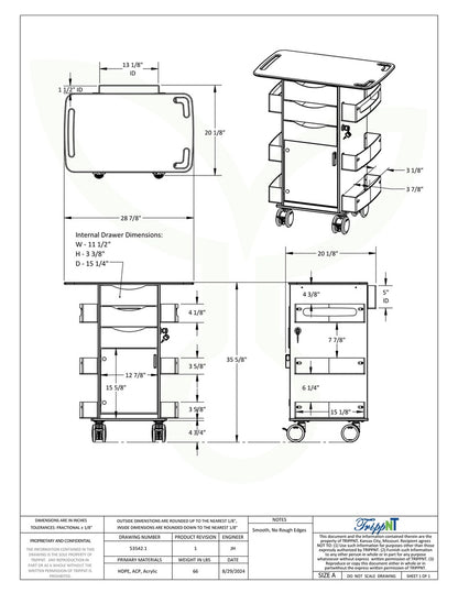 TrippNT 53542 Core DX Extended Top Cart - Engineering Drawing with Full Dimensions