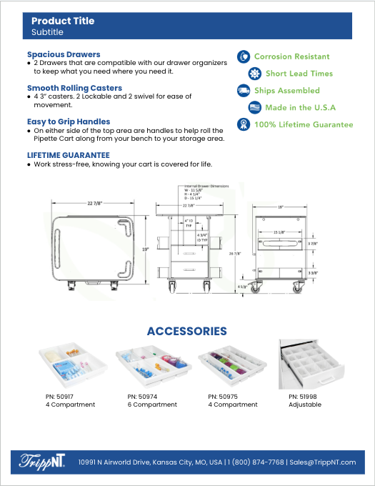 TrippNT 53602 — sales sheet page 2 showing dimensional drawing and internal dimensions