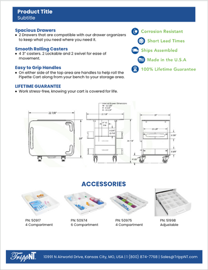 TrippNT 53602 — sales sheet page 2 showing dimensional drawing and internal dimensions
