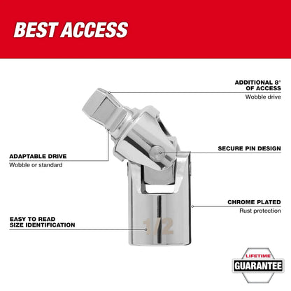 Milwaukee 1/2" Drive Universal Joint 42-04-9104 | 1/2 in Drive, Chrome Vanadium Steel