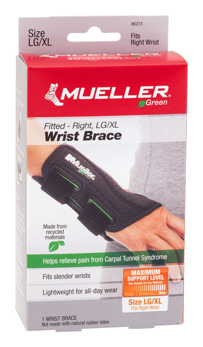 Mueller Green Wrist Brace Plastic / Spandex Right Hand Black