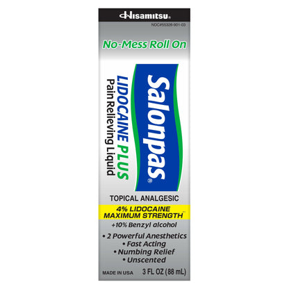 Salonpas Lidocaine 4% Plus Pain Relieving Liquid No-Mess Roll On