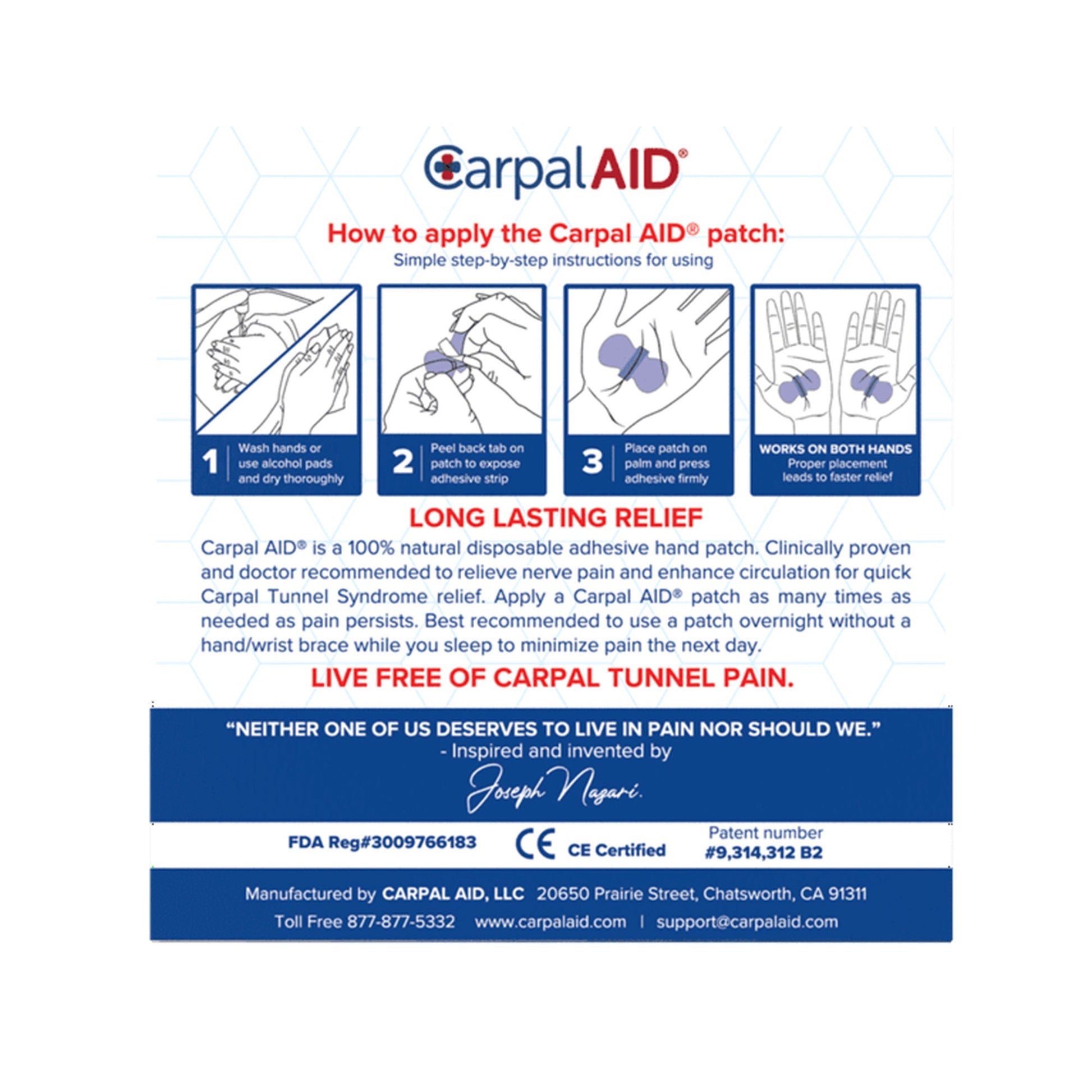 CarpalAid® Patch Hand-Based Carpal Tunnel Support