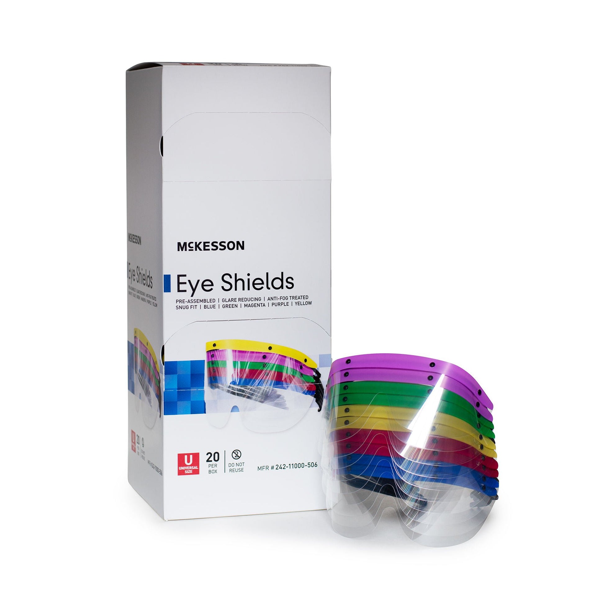 McKesson Eye Shield with Dispenser Pre-Assembled Anti-fog / Anti-glare / Anti-static Coating Clear Tint Plastic Film Lens Black Frame Over Ear One Size Fits Most