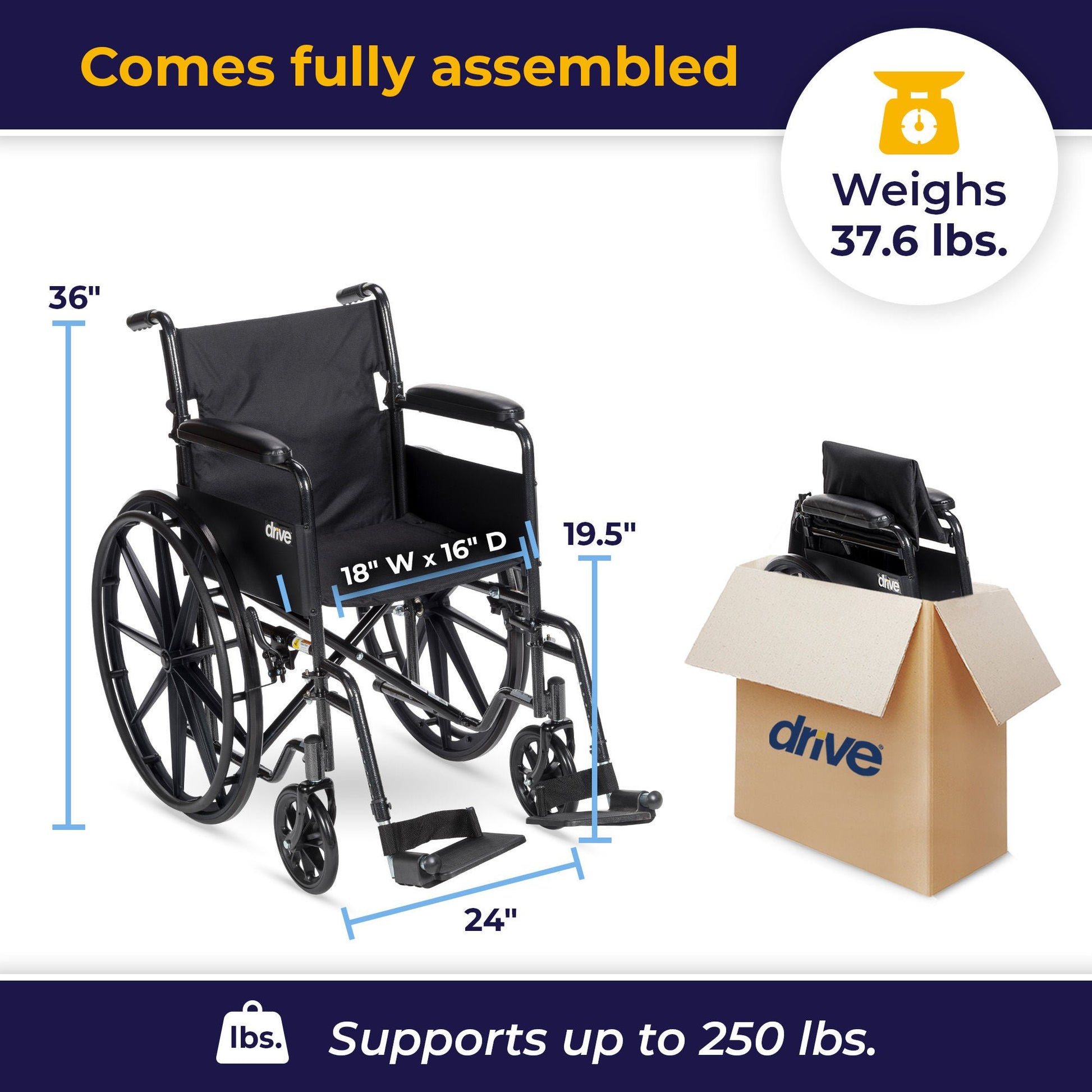 drive™ Silver Sport 1 Wheelchair, 18-Inch Seat Width