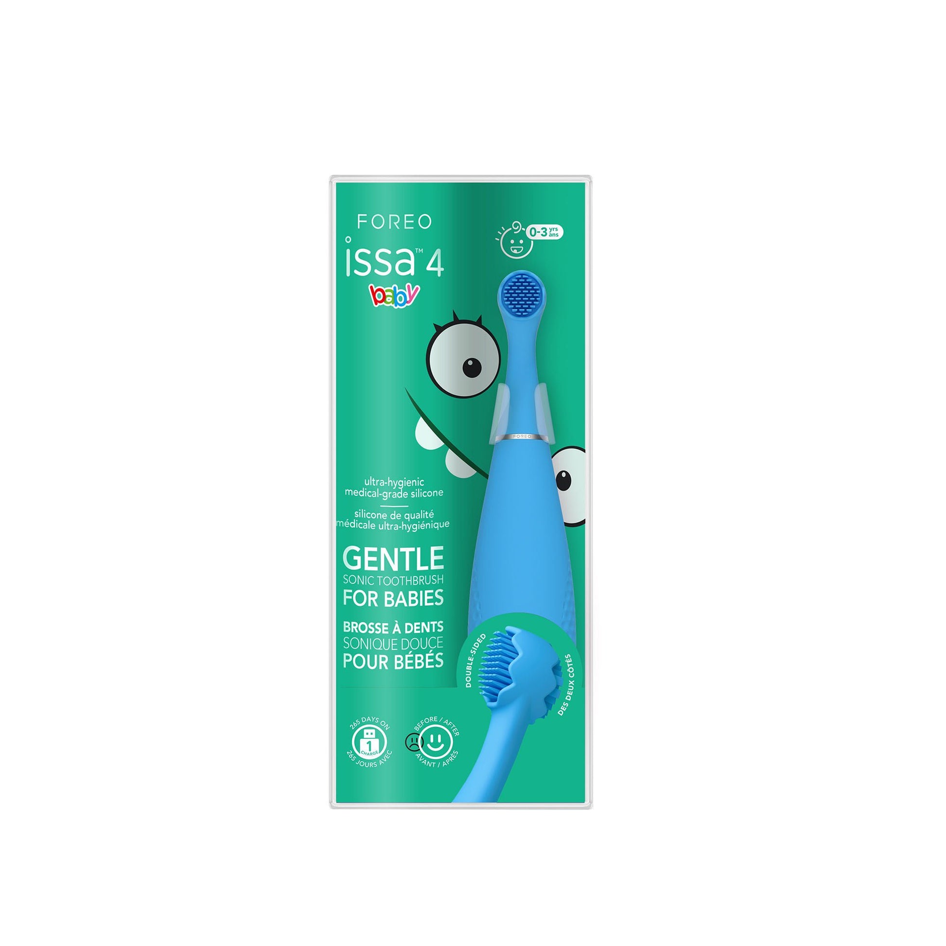 issa 4 baby Sonic Toothbrush Bubble Blue Dino Ages Birth to 3 Years Silicone