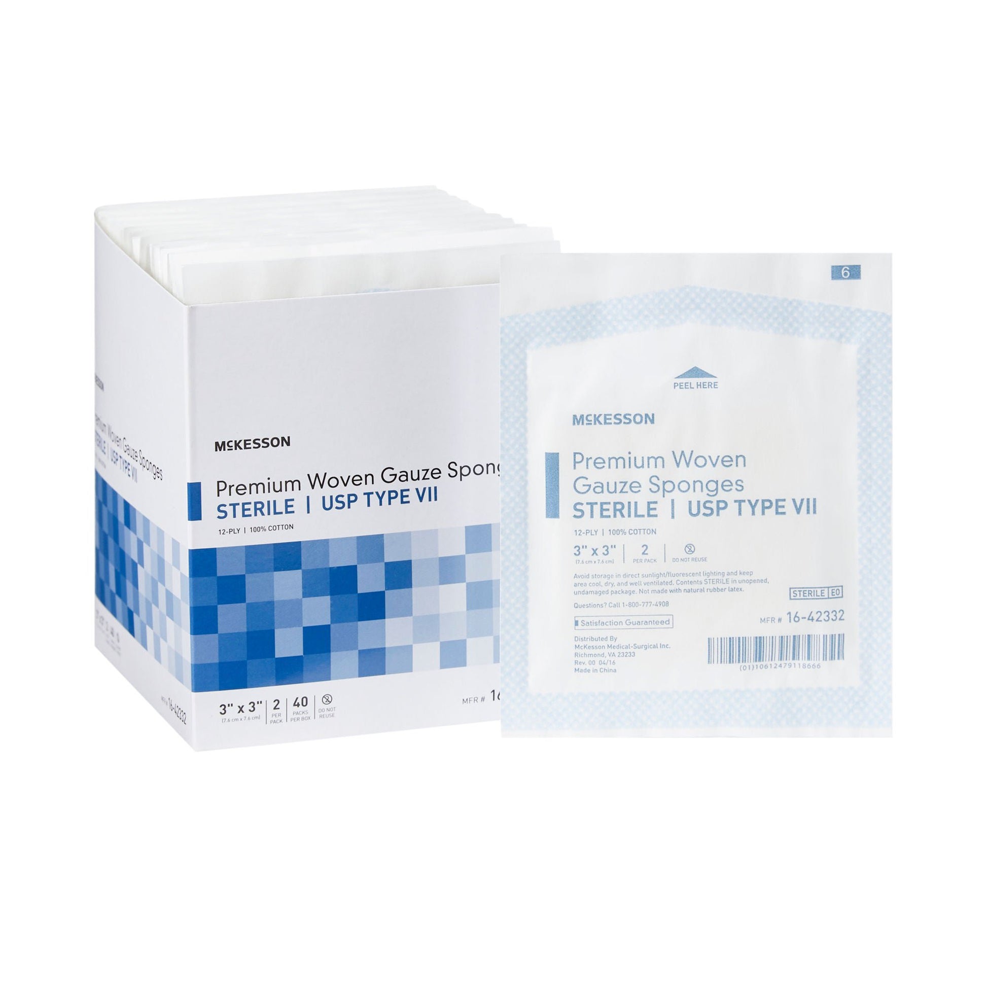 McKesson Sterile USP Type VII Gauze Sponge, 12-Ply