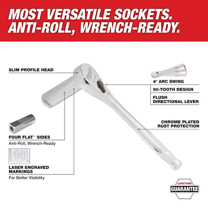 Milwaukee 47pc 1/2" Drive Ratchet & Socket Set with PACKOUT Low-Profile Organizer 48-22-9487 | 1/2 in Drive, 47-Piece