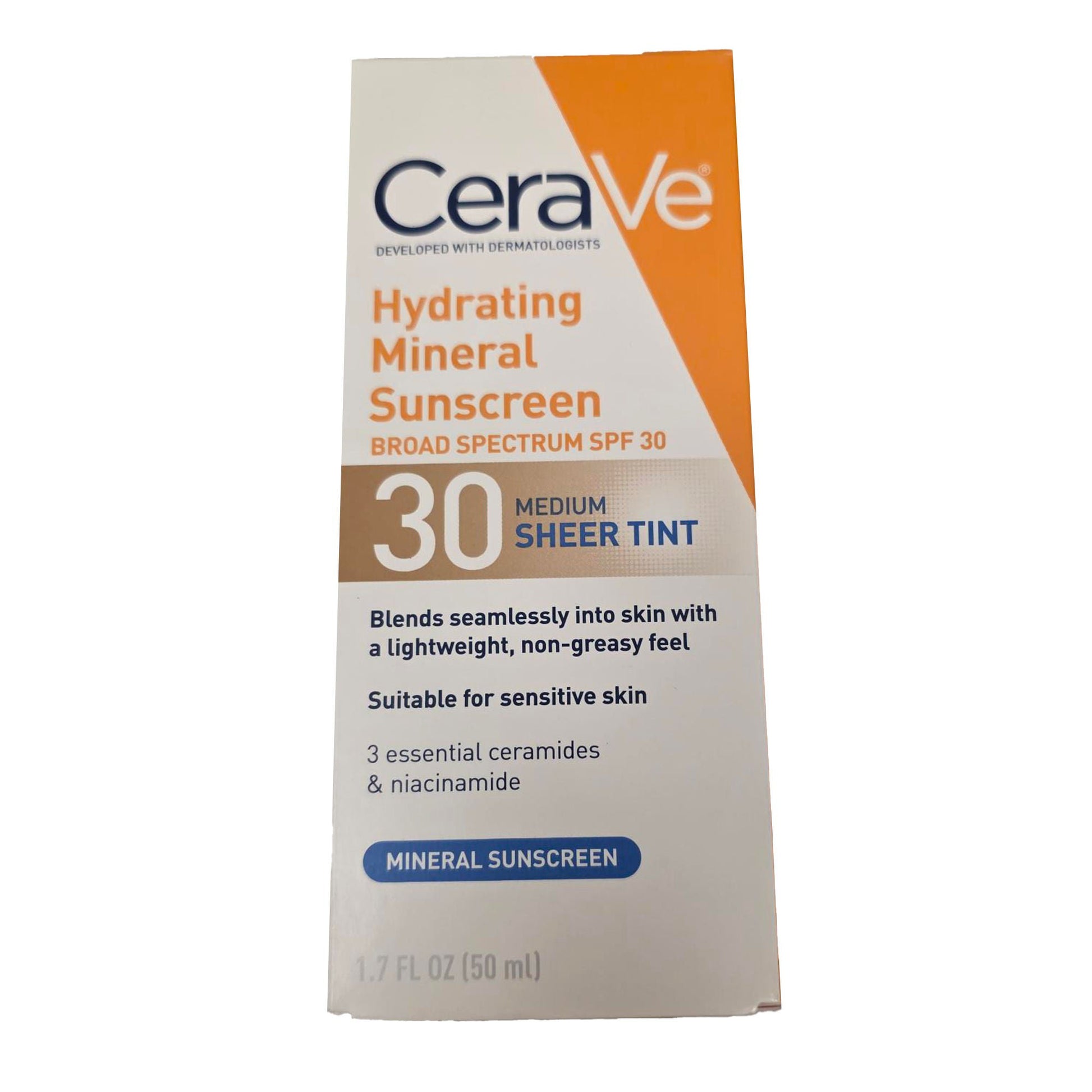 CeraVe® Hydrating Mineral Sunscreen Medium Sheer Tint, SPF 30, Tube