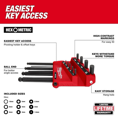Milwaukee 22-Key Ball End L-Style Hex Key Set - SAE/Metric 48-22-2187 | 22-Piece