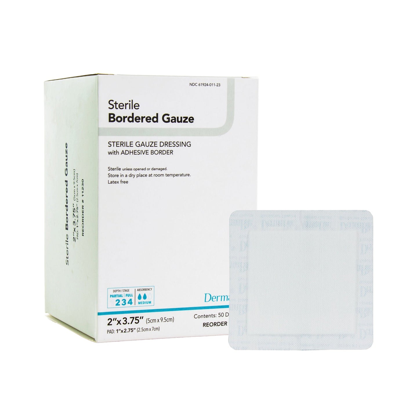 DermaRite Gauze Adhesive Dressing, White, Sterile, 2 x 3¾ inch