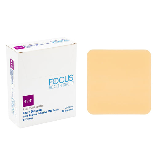 Zenifoam Gentle Foam Dressing Without Border Waterproof Backing Silicone Adhesive Square