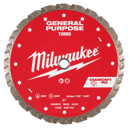 Milwaukee 9" DIAMOND MAX Turbo, General Purpose Diamond Blade 49-93-9109 | Diamond Coated