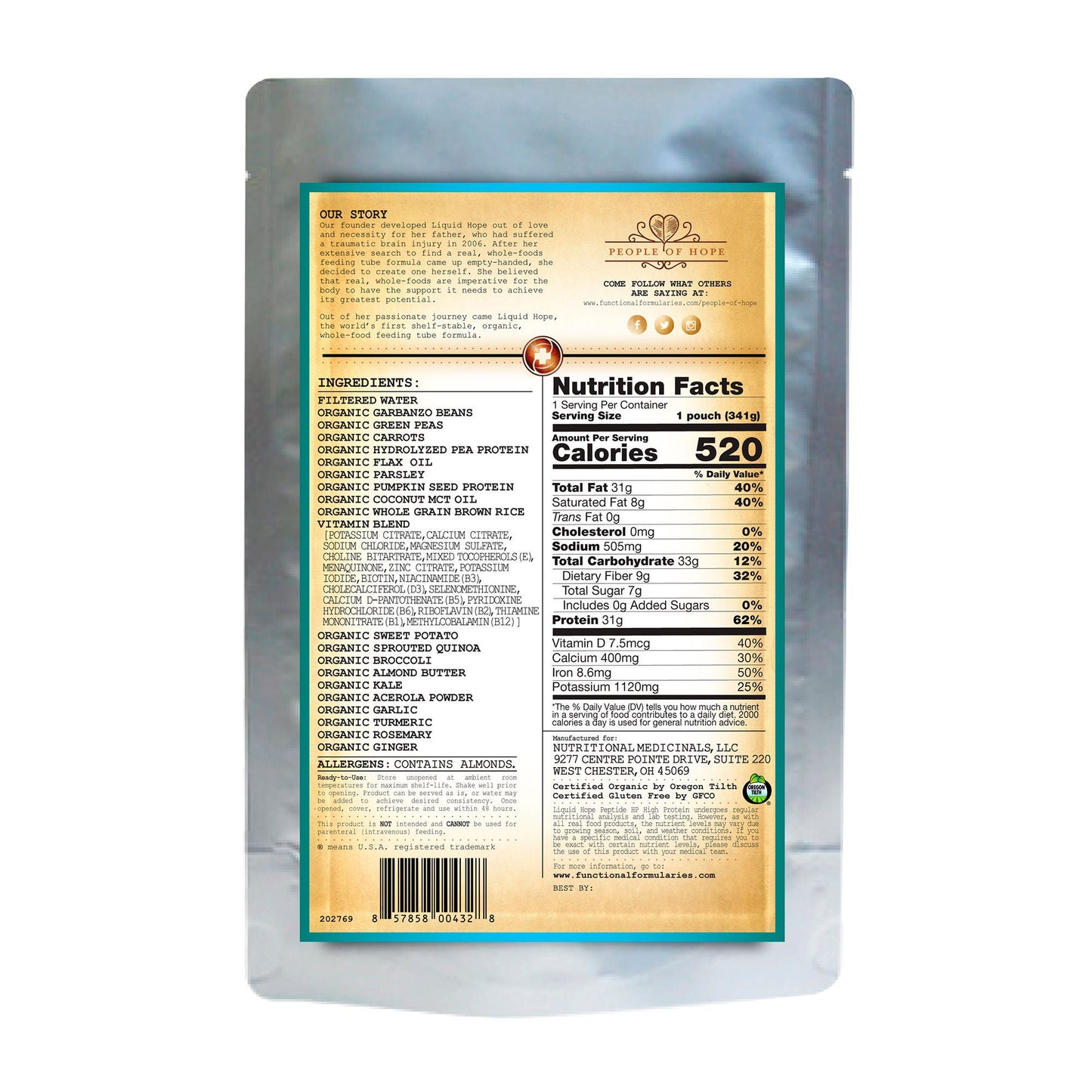 Liquid Hope Peptide HP Formula Oral Supplement Unflavored Liquid Pouch