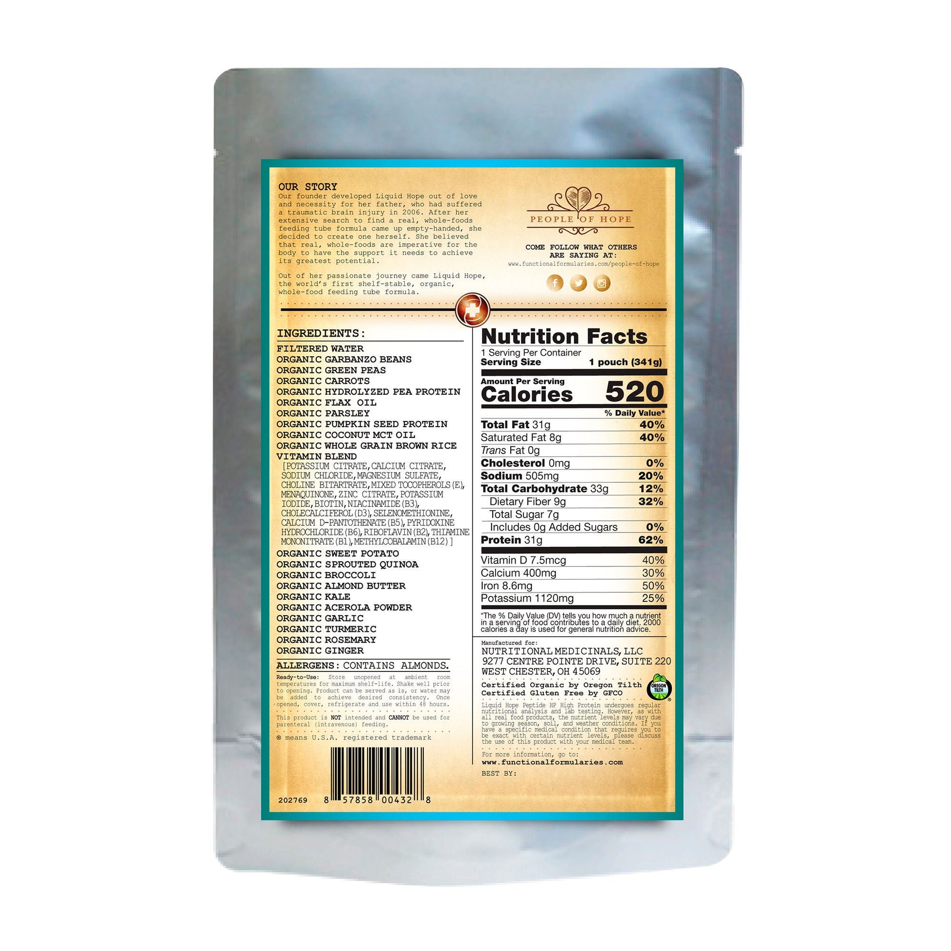 Liquid Hope Peptide HP Formula Oral Supplement Unflavored Liquid Pouch