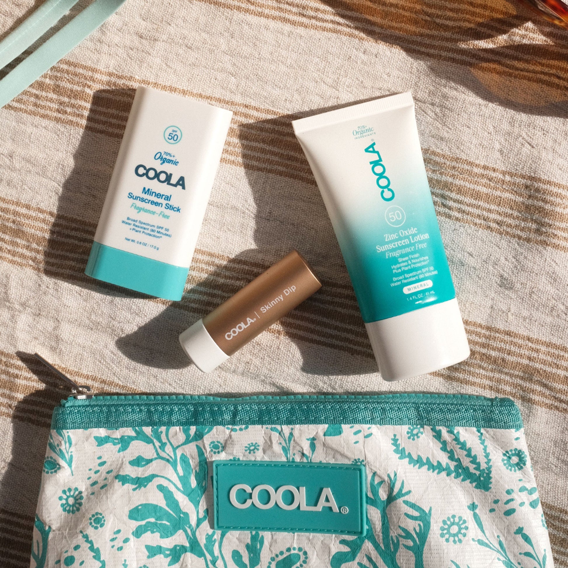 COOLA Mineral Suncare Travel Kit SPF 30 / SPF 50 Lotion / Stick Pouch