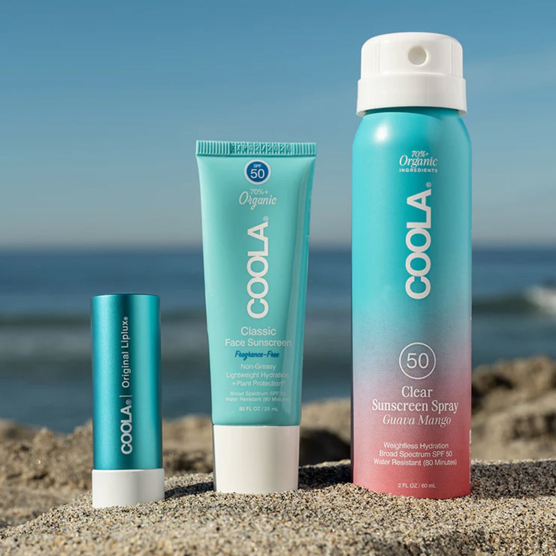 COOLA Suncare Travel Kit SPF 30 / SPF 50 Spray / Lotion / Balm Pouch