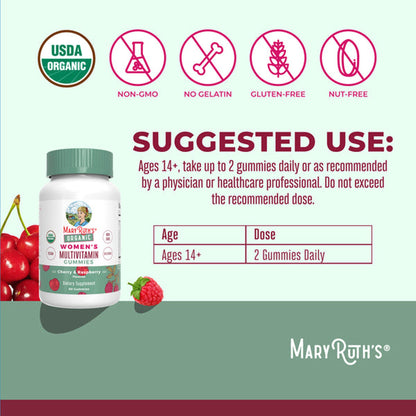 Mary Ruth's Organic Women's Multivitamin Supplement Vitamin A / C / D / E 450 mcg - 20 mg - 6 mcg - 7 mg Strength Gummie Strawberry Flavor