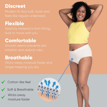 Nexwear Women's Pull-On Absorbent Underwear, Small/Medium, Tan