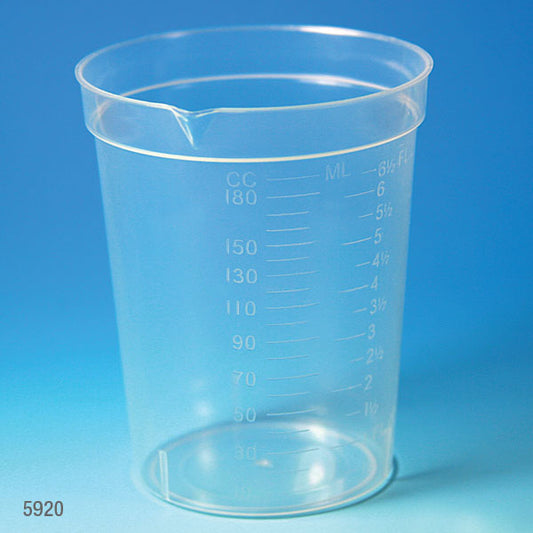 Specimen Containers, 6.5 oz with Pour Spout, PP, Graduated — 25/Pack (500/Case) | Globe Scientific