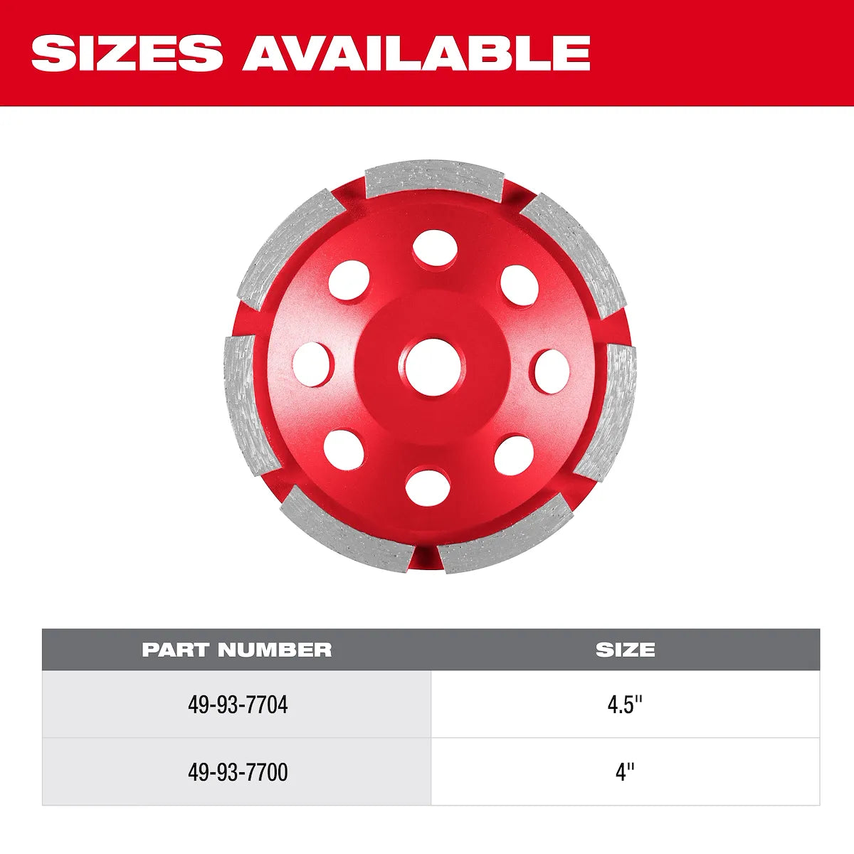 Milwaukee 4-1/2" Single Row Diamond Cup Wheel 49-93-7704 | Diamond Coated
