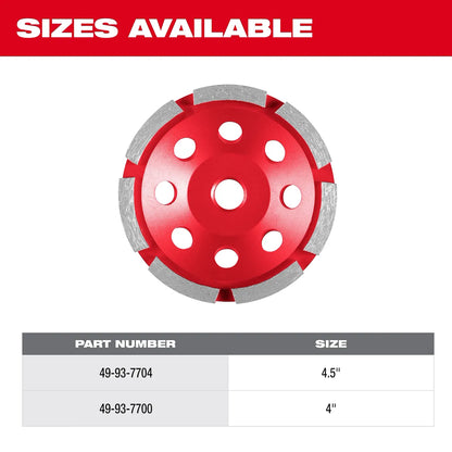 Milwaukee 4-1/2" Single Row Diamond Cup Wheel 49-93-7704 | Diamond Coated