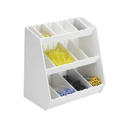 TrippNT Small Lab Storage Shelf with 16 Adjustable Bins SKU 50018 - White PVC Countertop Organizer